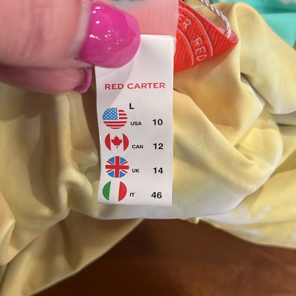 Red Carter ruched maillot tye dye whole piece bathing suit size Large NWT - Picture 10 of 10